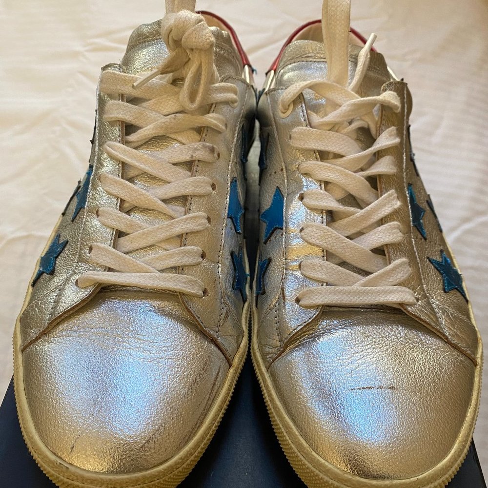 SAINT LAURENT - Starboard Men's Low Top Sneakers - Silver/Blue/Red - MEN 10